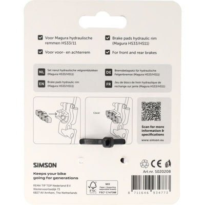 Plaquettes de frein Simson frein sur jante hydraulique magura hs33 hs11