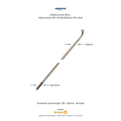 Alpina Spaak 14x296 en acier inoxydable par grus sans mamelons