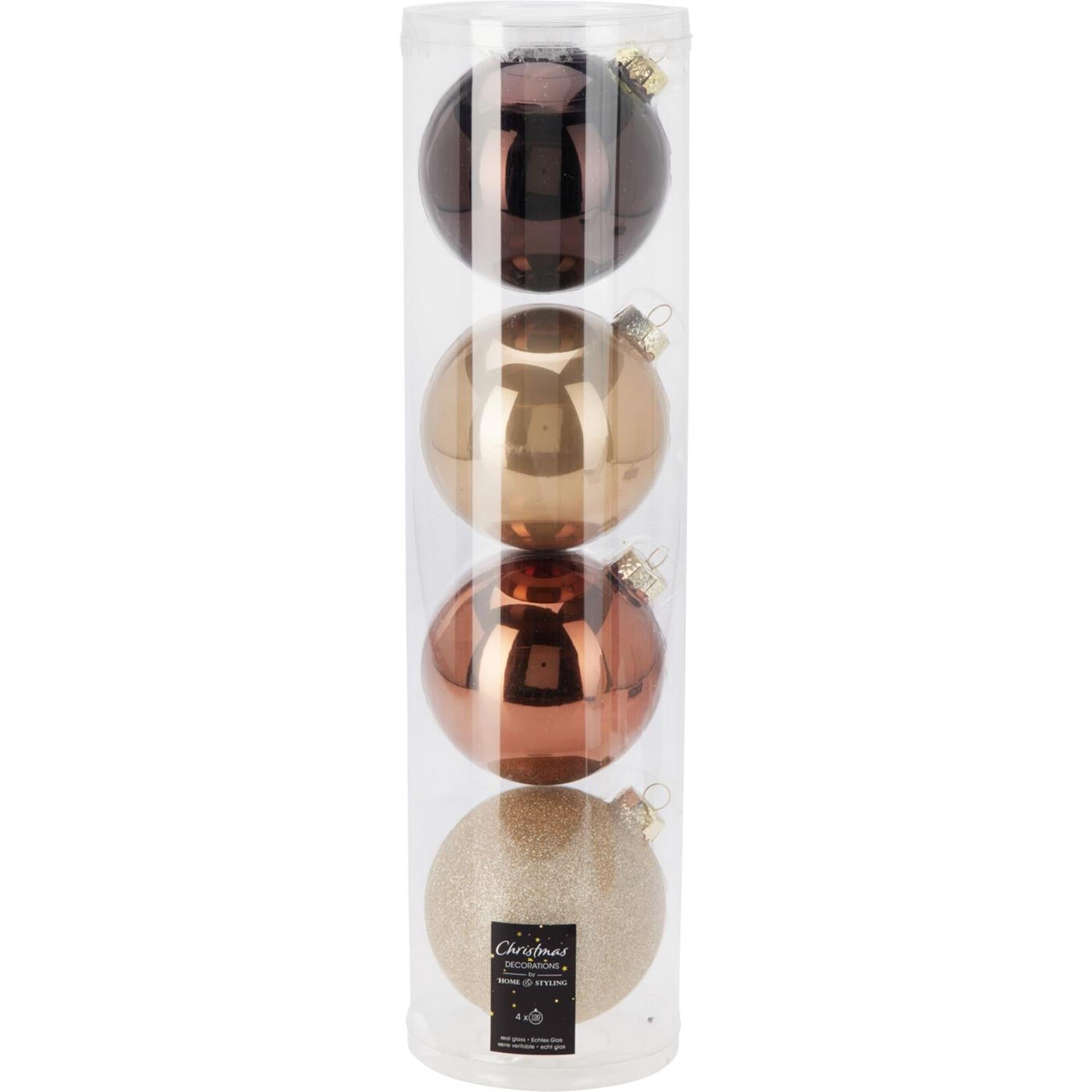 Boules de Noël en tube mélange ambre 4pcs ø10cm
