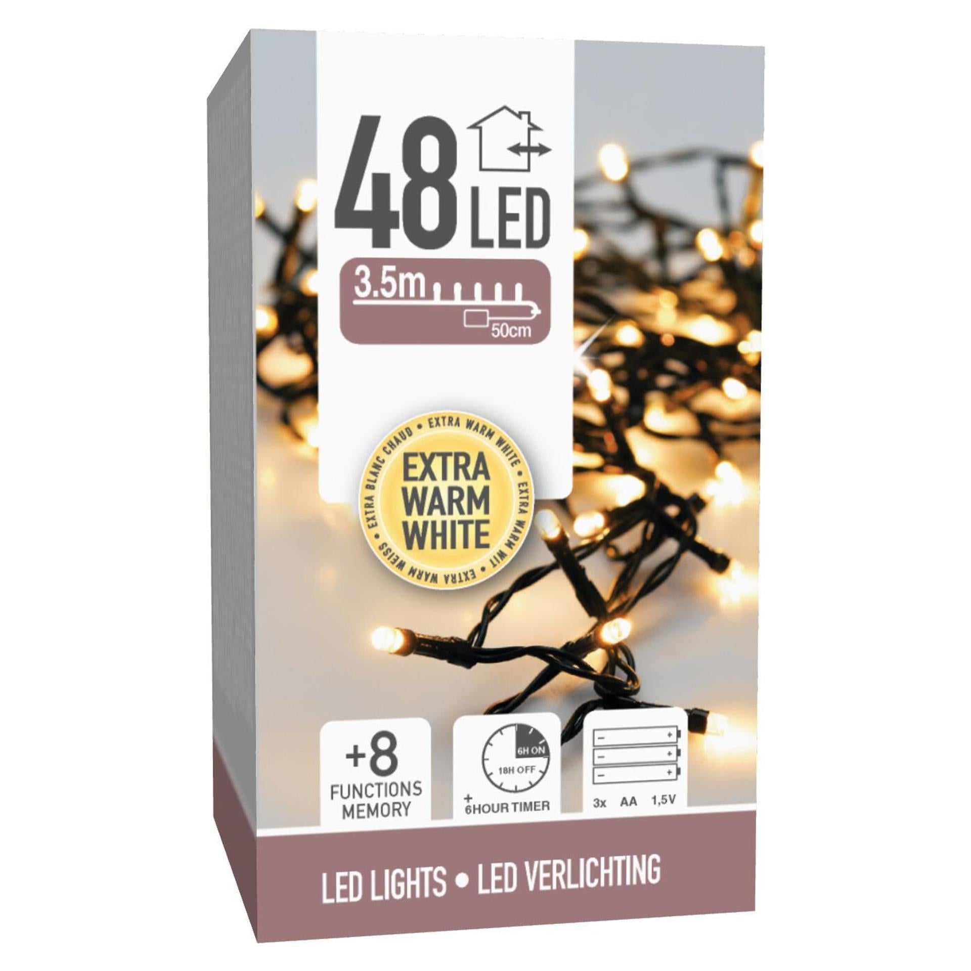Lumières de Noël 48LED batterie blanc chaud