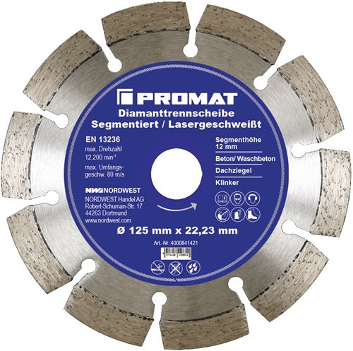 Lame de scie diamantée Promat tecwerk | d. Trou de 125 mm 22, 23 mm | soudé au laser | 12mm - 4000841421