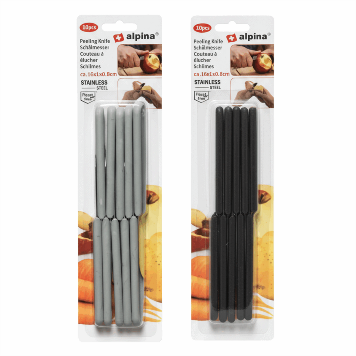 Couteau à éplucher Alpina 17cm noir gris (10 pièces)