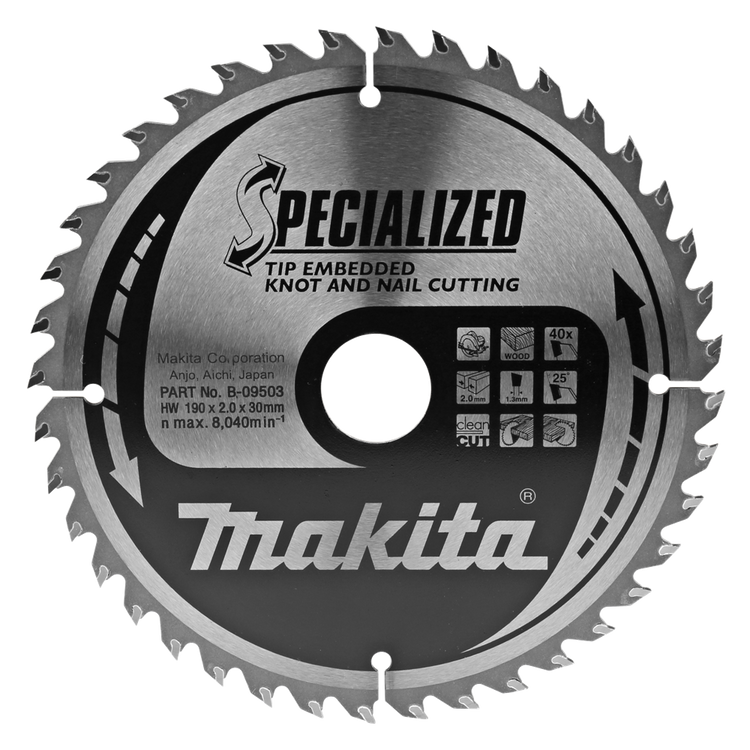 Lame de scie Makita | type | 190x30x2,0 | 40 t | 23 degrés - b-09503