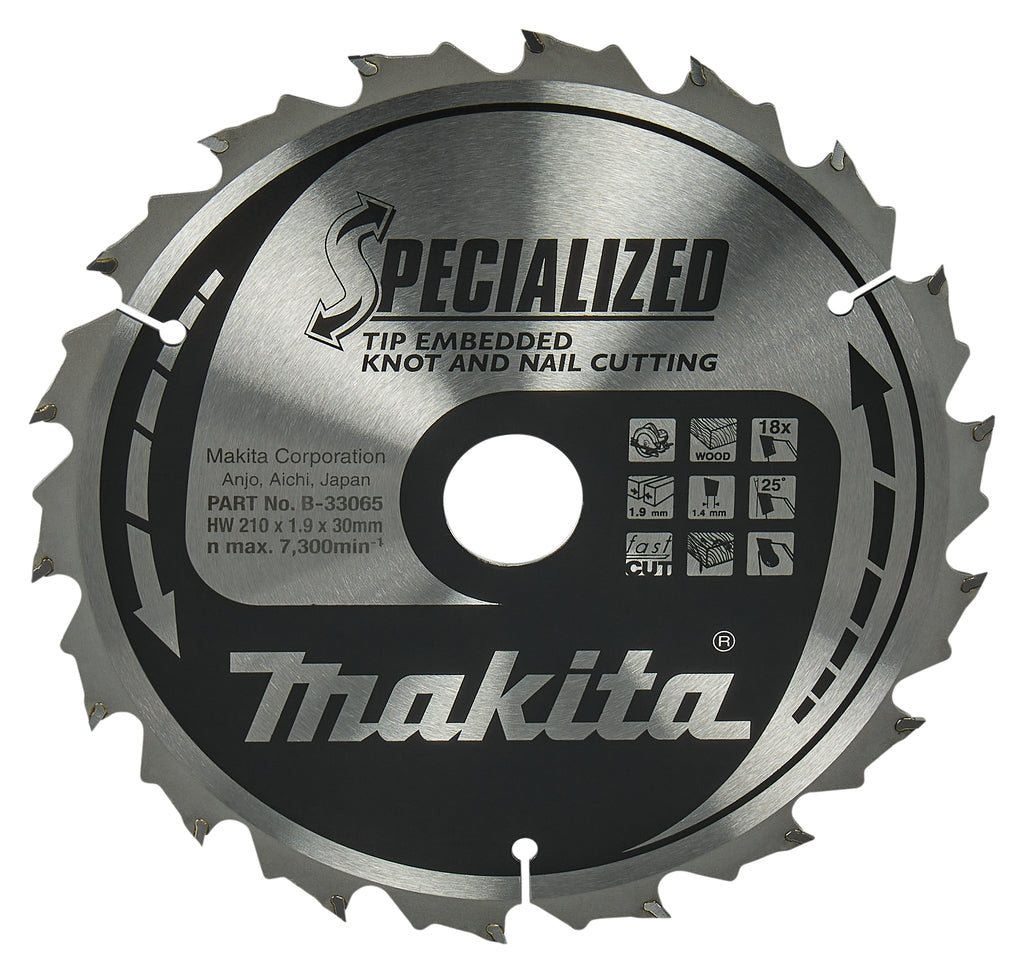 Makita accessoires lame de scie circulaire bois (clou noeud) tipe 210x30x1.9 18t 25g - b-33065
