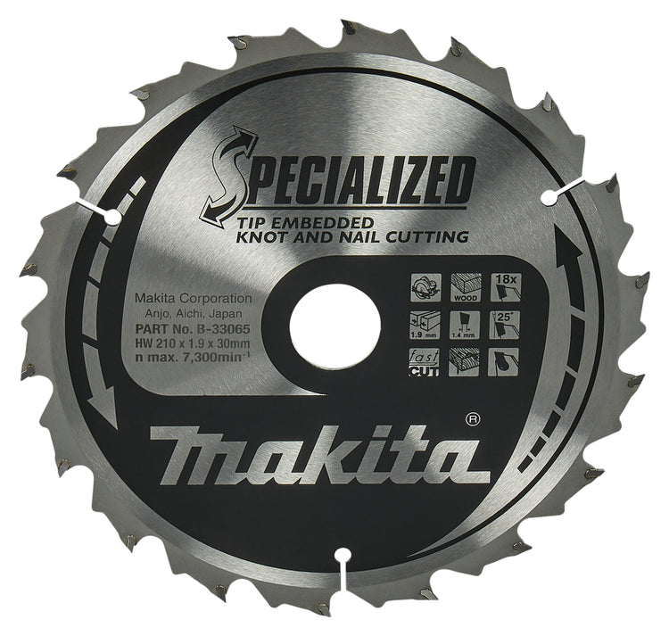Makita accessoires lame de scie circulaire bois (clou noeud) tipe 210x30x1.9 18t 25g - b-33065