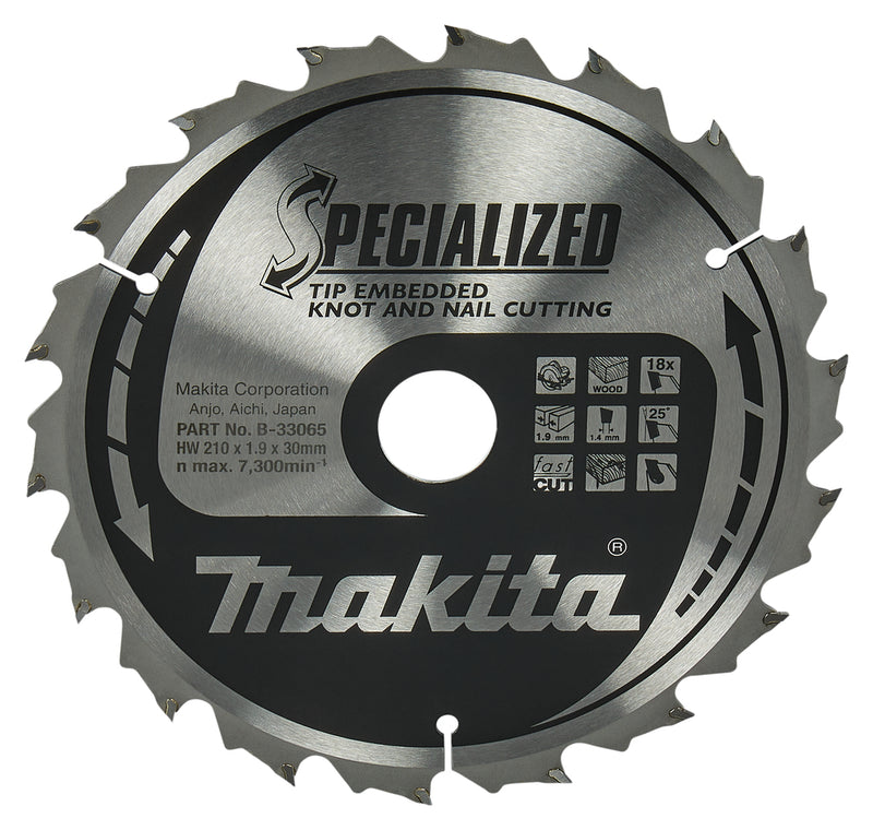 Makita accessoires lame de scie circulaire bois (clou noeud) tipe 210x30x1.9 18t 25g - b-33065