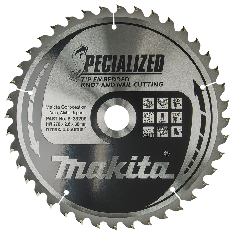 Makita pointe de lame de scie 270x30x2,6 40t 18g - b-33205