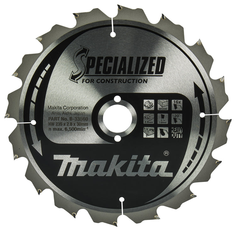 Accessoires Makita lame de scie circulaire | bois | 235x30x3 16t 20g - b-33560