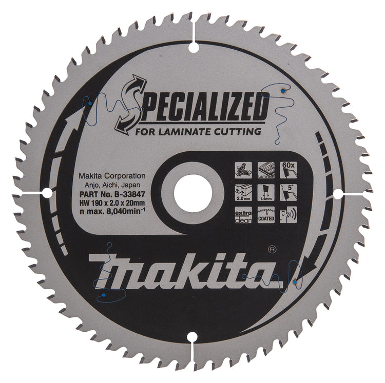 Accessoires Makita lame de scie à tronçonner | mélamine | 190x20x2.0 60t 20g - b-33847
