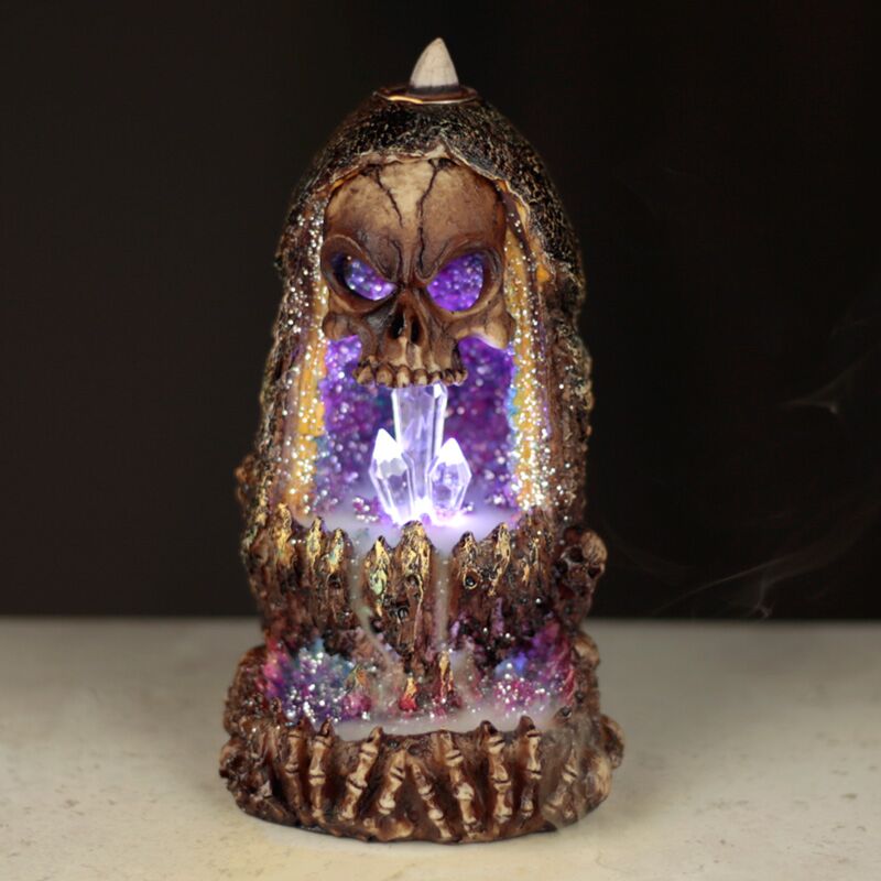 Skull Crystal Cave LED Backflow Encensder
