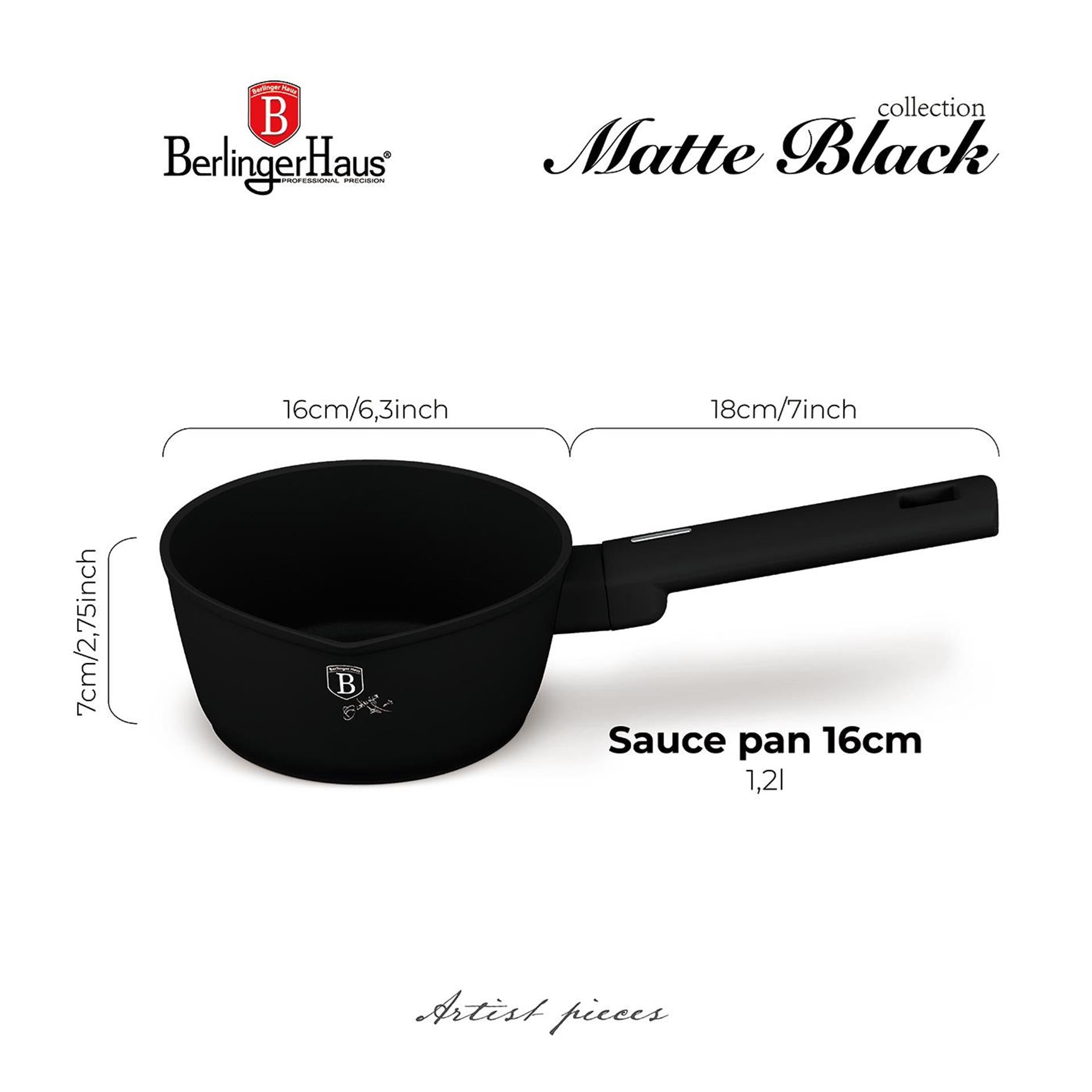 Berlingerhaus casserole noir mat 16cm