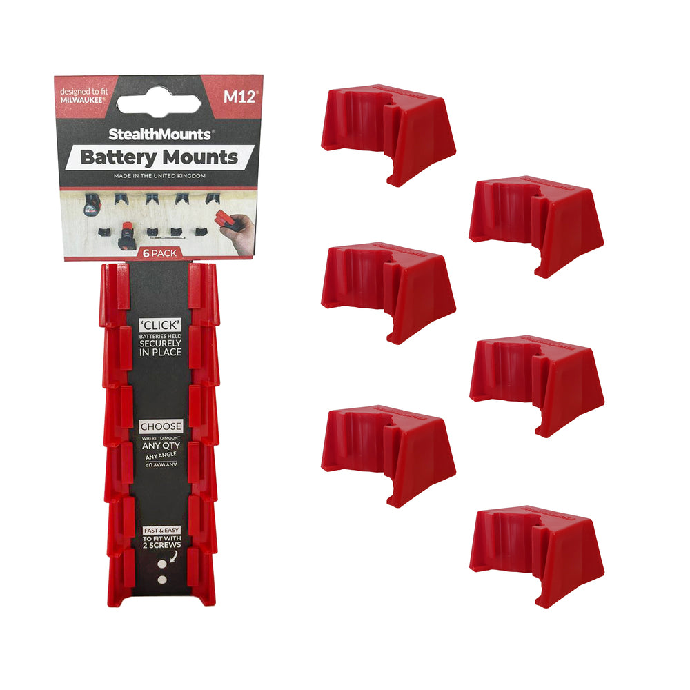 Supports de batterie à montage furtif pour Milwaukee M12 | rouge | 6 pièces - bm-mw12-red-6