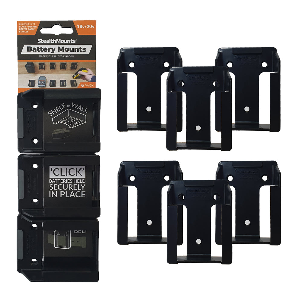 Stealth monte les supports de batterie Stanley Black Decker Porter Cable | noir | 6 pièces - bm-sbp-blk-6