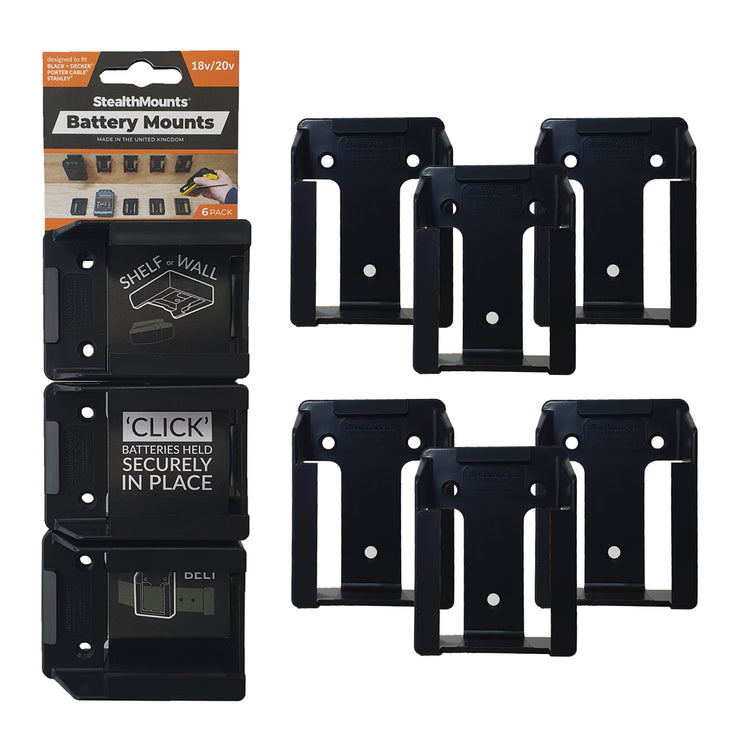 Stealth monte les supports de batterie Stanley Black Decker Porter Cable | noir | 6 pièces - bm-sbp-blk-6