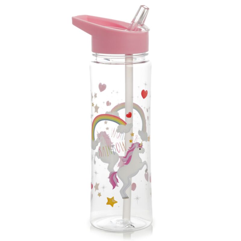 Rainbow Unicorn Tritan Flip Straw Water Bottle 550 ml