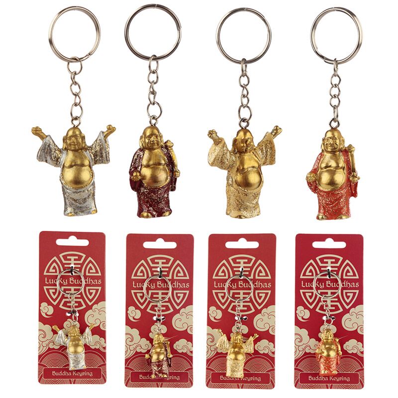 Anneau de clé de paillettes de bouddha souriant chinois
