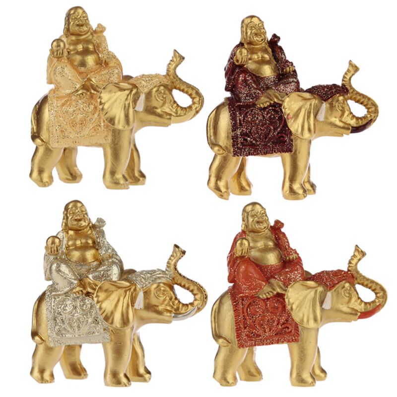 Assis paillettes éléphant chinois Bouddha riant