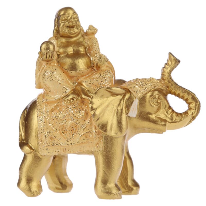 Assis paillettes éléphant chinois Bouddha riant