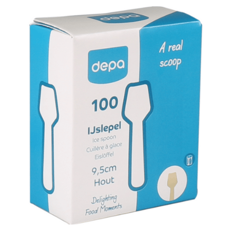 Cuillère à glace Depa bioodore bois fsc 95mm en boîte présentoir (100 pièces)