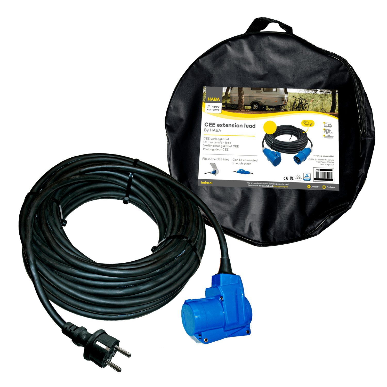 Ngk verleabel 25 mètres néoprène 3x 2,5mm² - fiche schuko et raccord à angle droit - en sachet