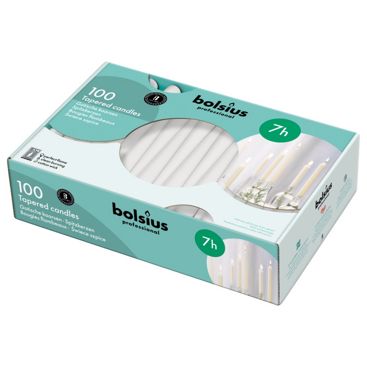 Bougie gothique professionnelle Bolsius blanche (100 pièces)