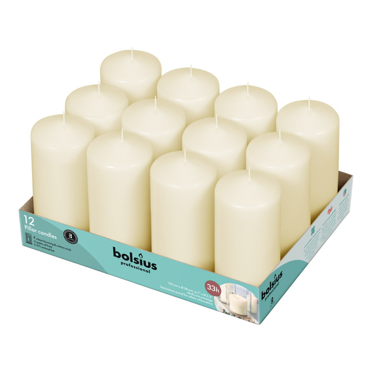 Bougie pilier professionnelle Bolsius 13 7 ivoire (12 pièces)