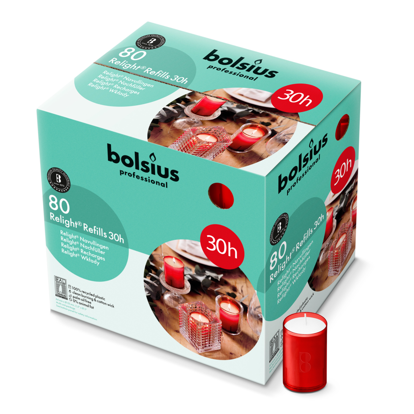 Recharge Bolsius rouge 30 heures (80 pièces)