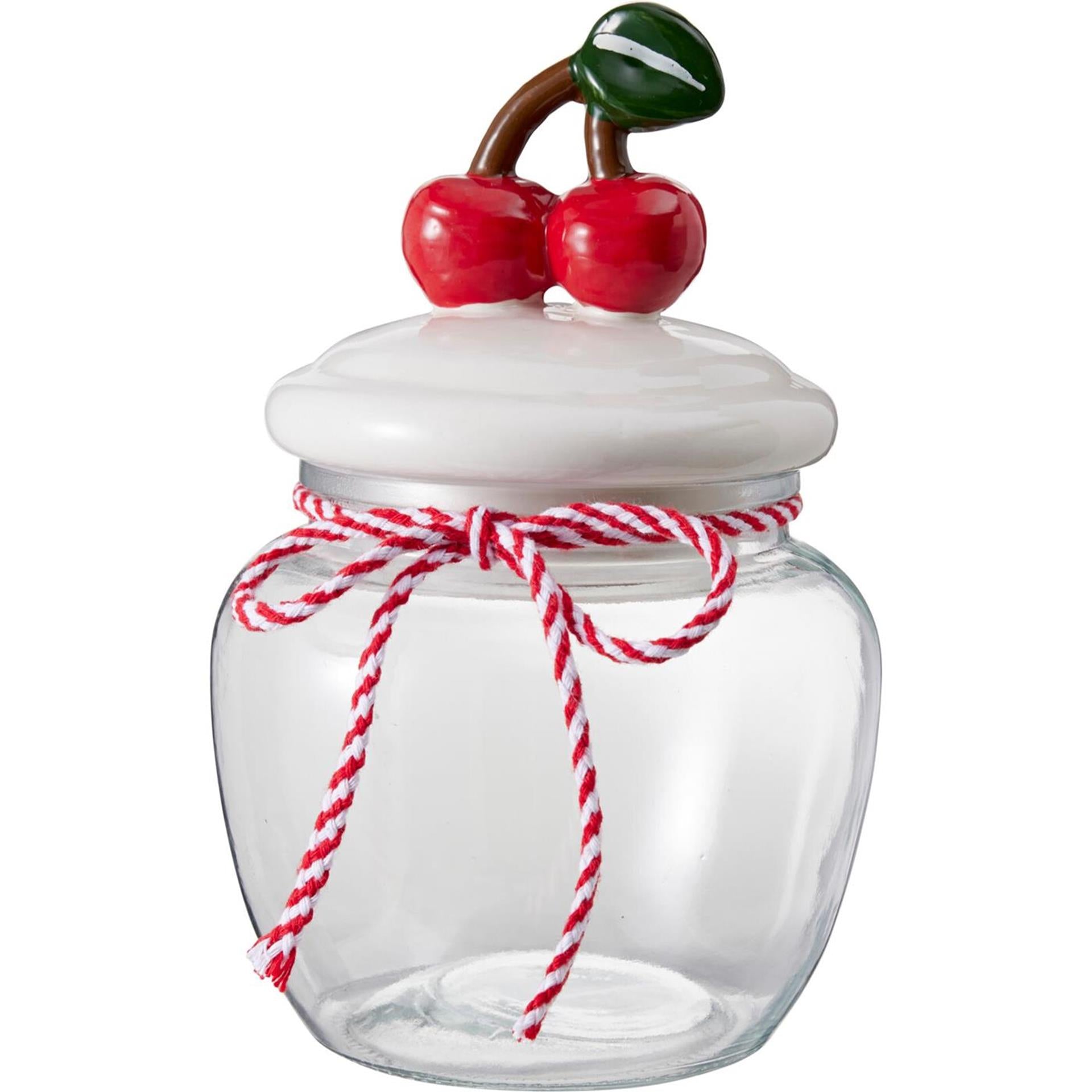 Pot de rangement en verre 1,2 l, style maison, nœud cerise