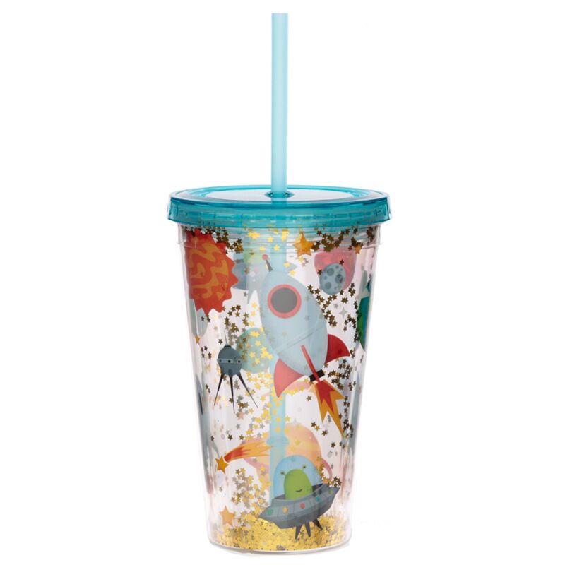 Astronaute Tasse à double paroi, couvercle en paille