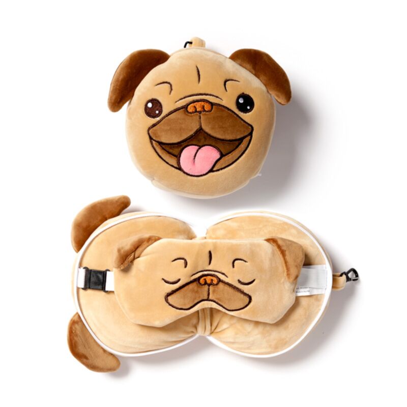 RelaxEazzz Pug autour du masque de sommeil de coussin de voyage en peluche