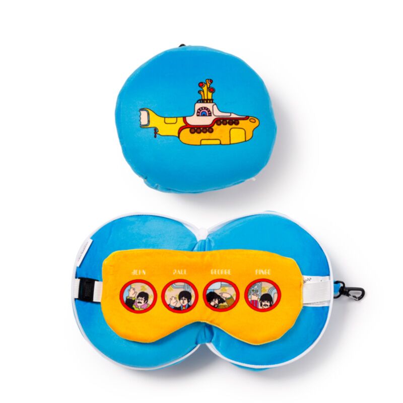 Sous-marin jaune relaxeazzz autour du coussin de voyage en peluche Masque de sommeil