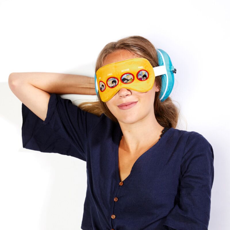 Sous-marin jaune relaxeazzz autour du coussin de voyage en peluche Masque de sommeil