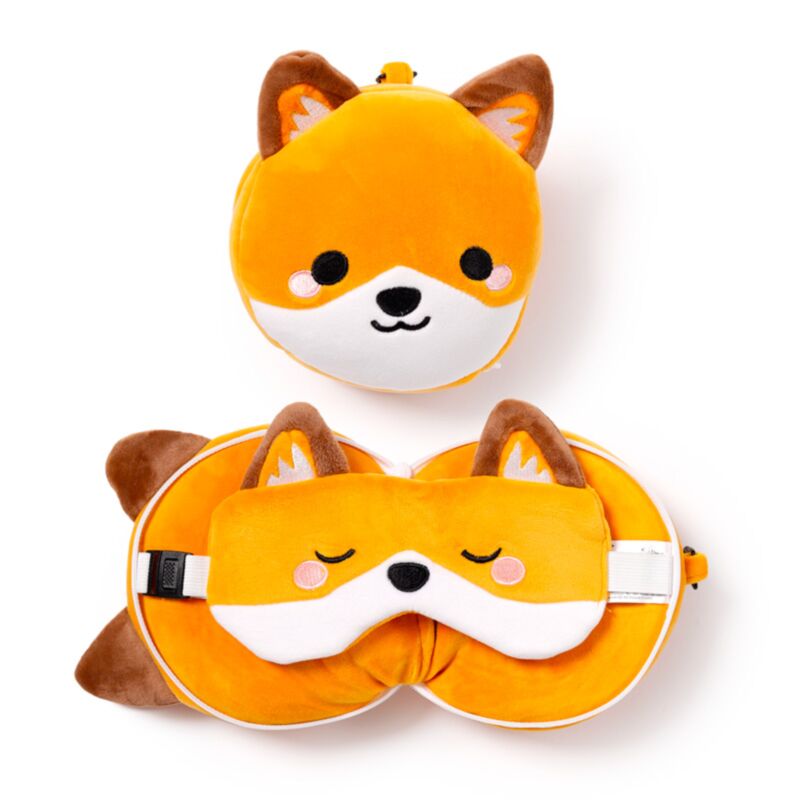 RelaxEazzz Adoramals Finnick de Vos autour du Masque de sommeil du coussin de voyage
