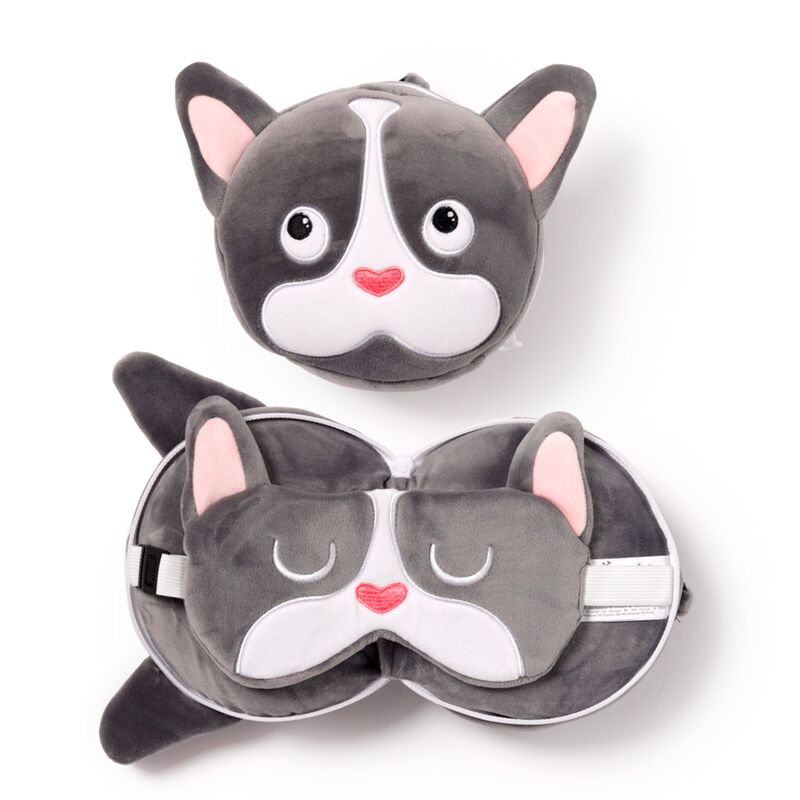 RelaxEazzz French Bulldog autour de Masque de couchage du coussin de voyage