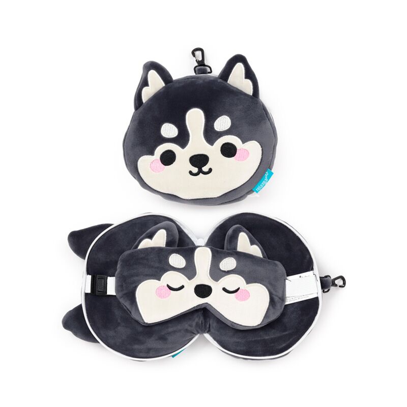 Relaxeazzz Luna le masque de sommeil oreiller de voyage animal de montagne husky