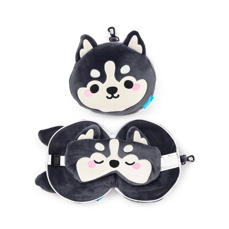 Relaxeazzz Luna le masque de sommeil oreiller de voyage animal de montagne husky
