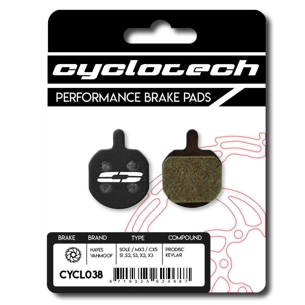 Plaquette de frein à disque Cyclo Tech prodisc kevlar semelle hayes