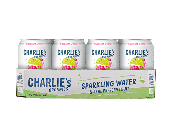 Charlie's Organics eau gazeuse framboise citron vert bio (12x 33cl)