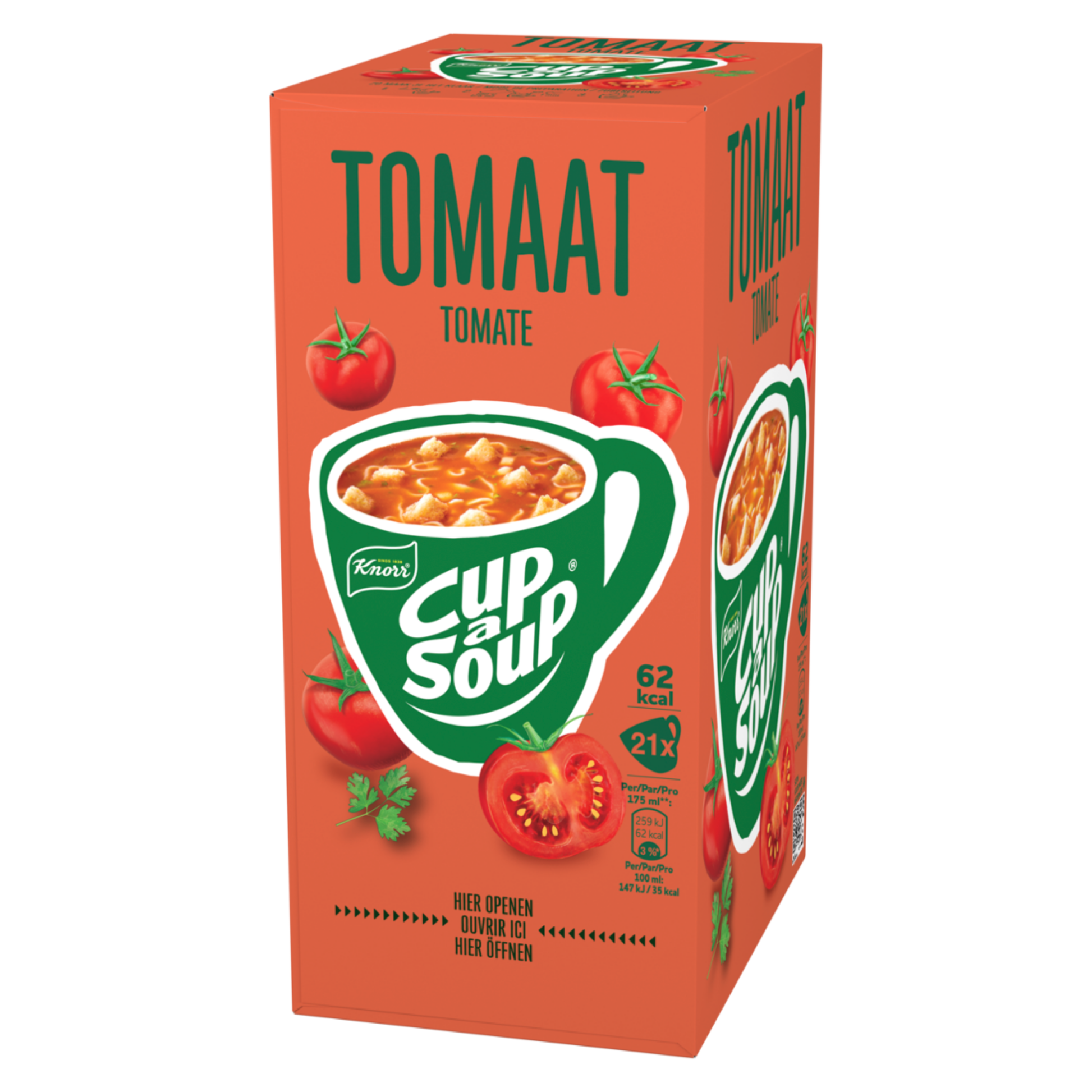 Tasse à soupe tasse à soupe paquet de 4 1x crème de champignons, 1x poulet, 1x tomate, 1x curry indien. 84 portions de 175 ml (21x 175 ml) (b-0274)
