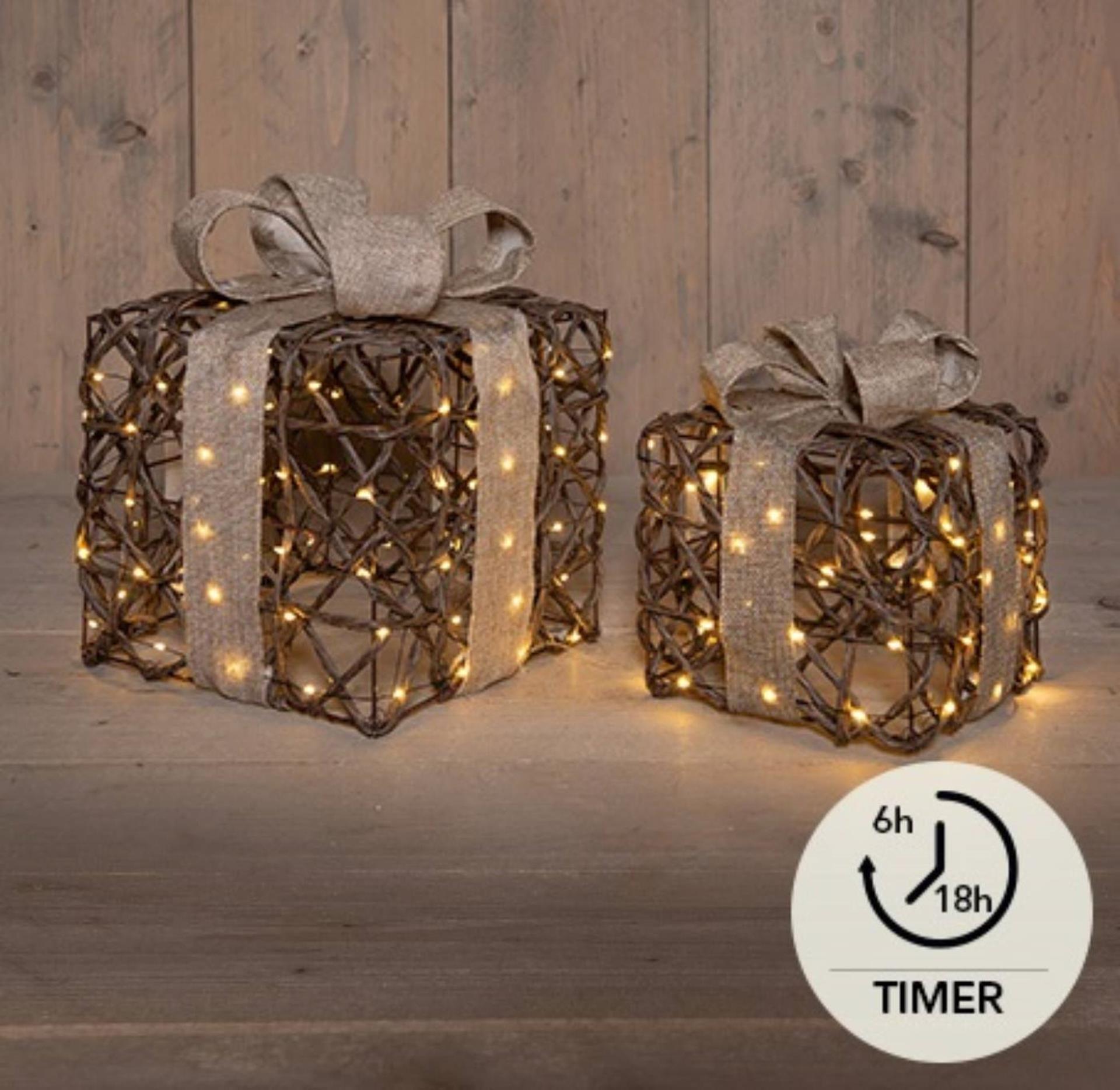 Anna's collection coffrets cadeaux lumineux lot de 2 50 LED classique chaud 15x15x17cm 20x20x23cm fonctionne avec 3 piles AA avec minuterie