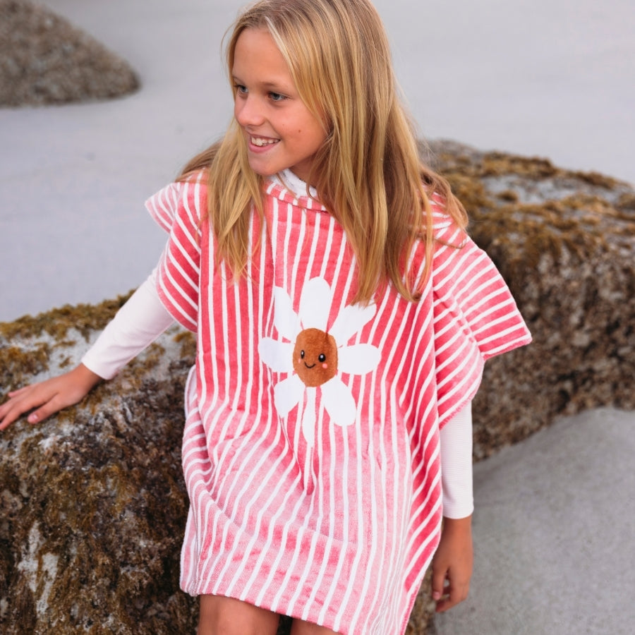 Fleur de marguerite | Red White Cotton Beach Poncho 65 x 65 cm