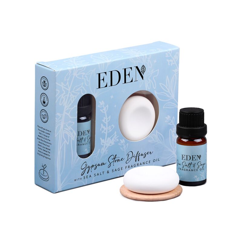 Diffuseur en plâtre à sel de mer et sauge Eden et set d'huiles parfumées