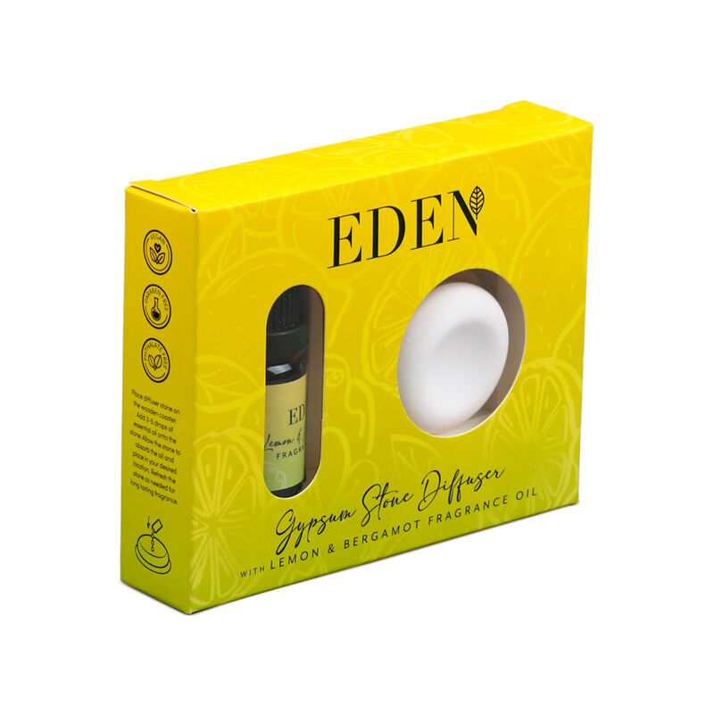 Ensemble diffuseur et huile parfumée en pierre de plâtre Eden citron bergamote