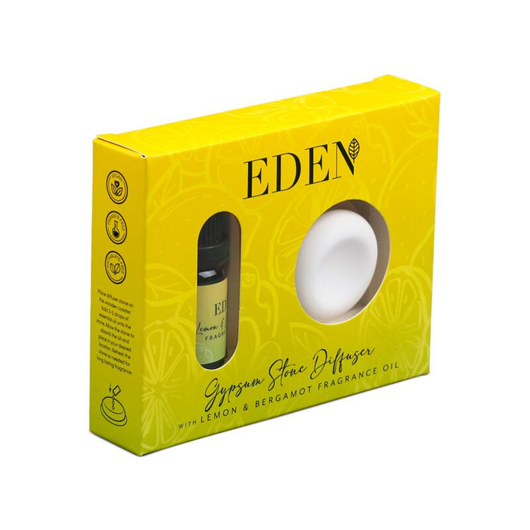 Ensemble diffuseur et huile parfumée en pierre de plâtre Eden citron bergamote