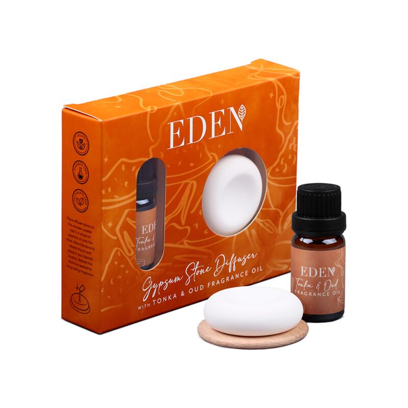Coffret diffuseur et huile parfumée en pierre de plâtre ancien Tonka