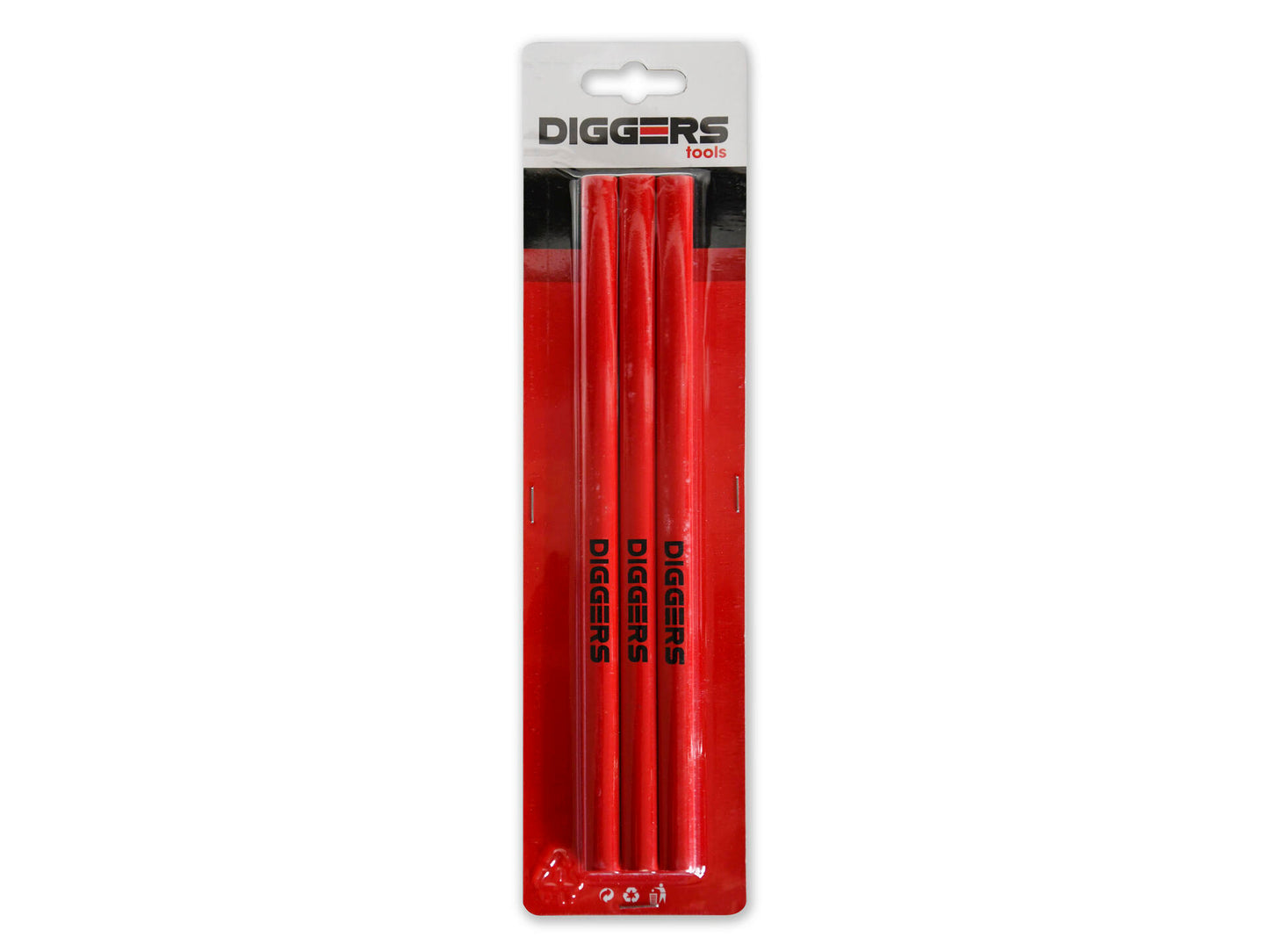 Crayon de menuisier Diggers | 24 cm | rouge | 3 pièces - dig371