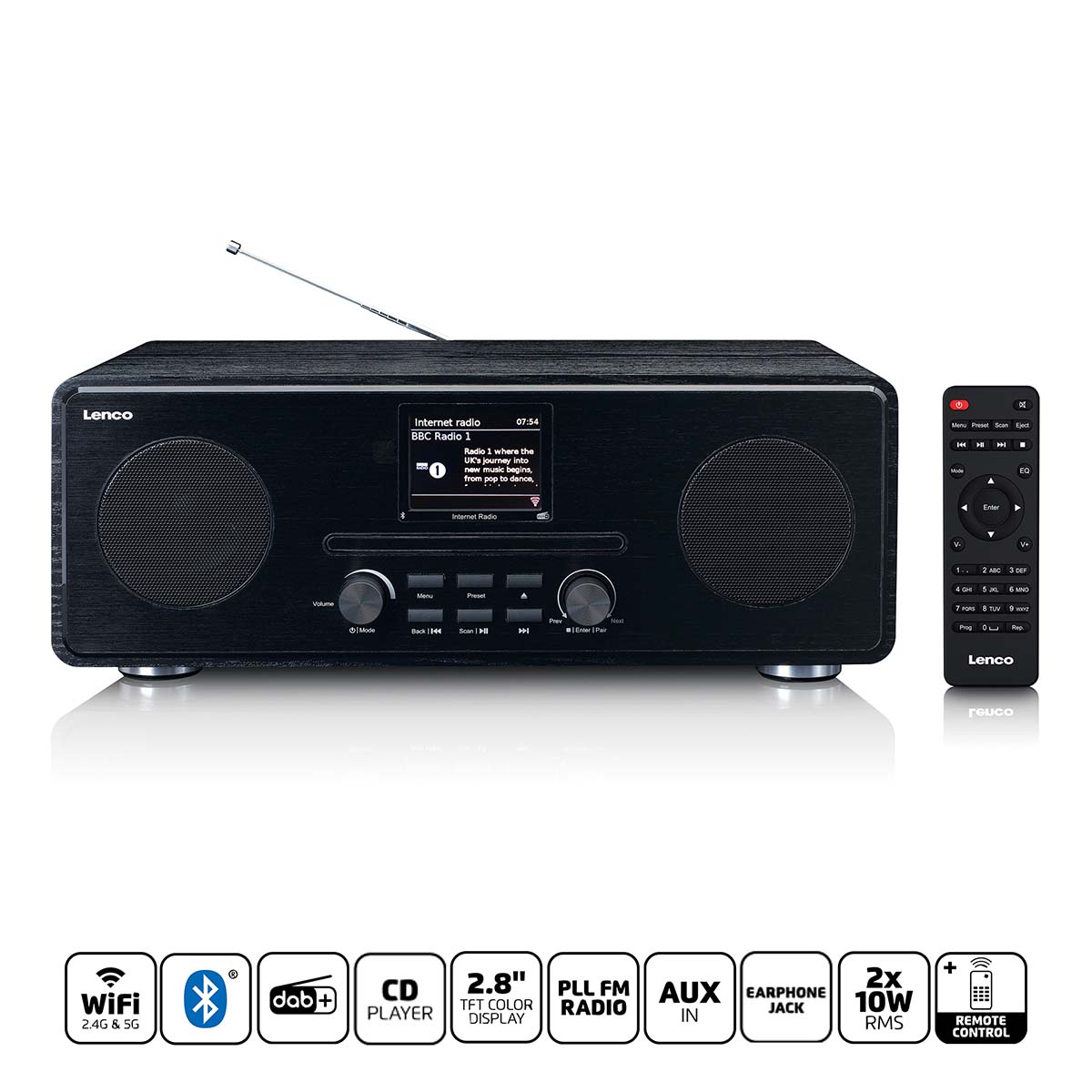 LENCO LENCO DIR-26BK DAB + RADIO INTERNET CD Lecteur Hout Black