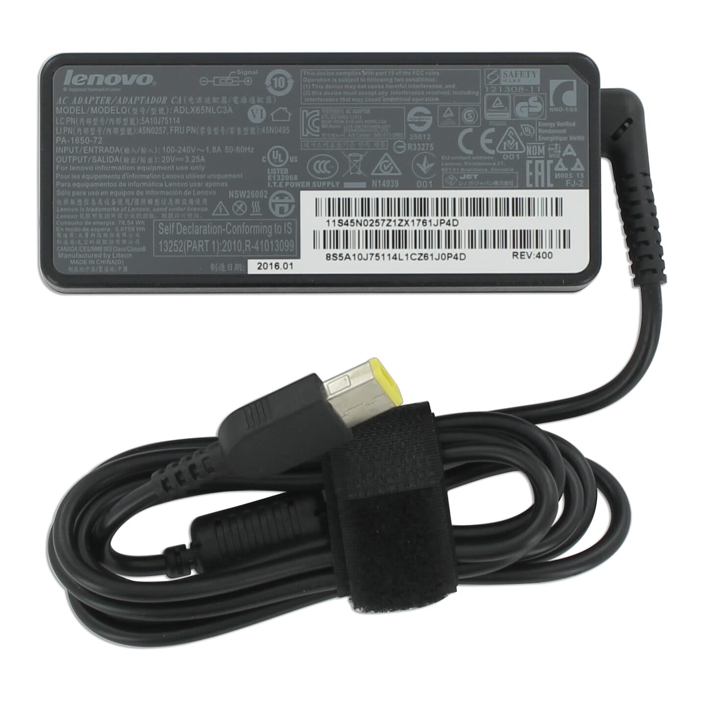 Adaptateur d'ordinateur portable Lenovo 65W carré