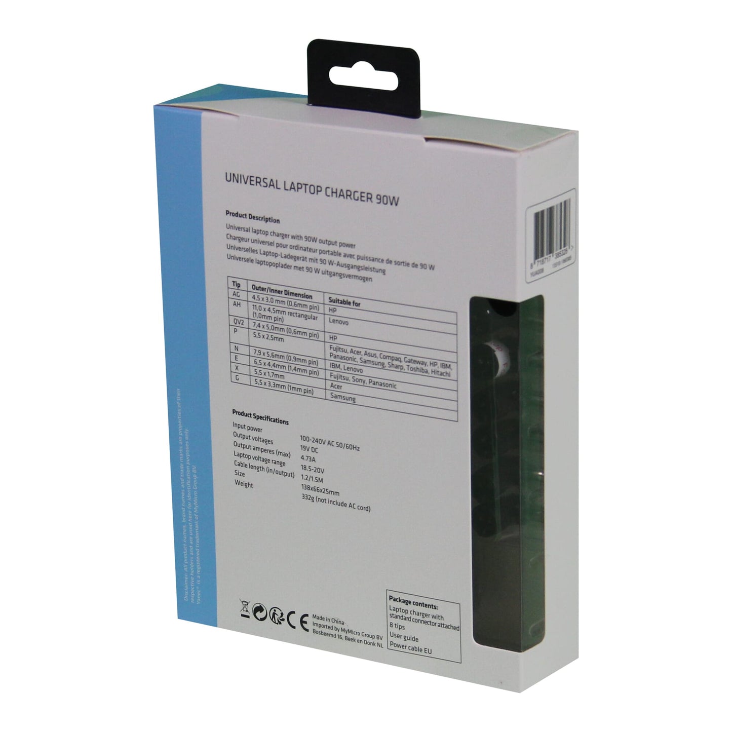 Adaptateur d'ordinateur portable Universal Yanec 90W avec 8 conseils noirs
