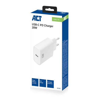 ACT USB-C Charger, 1 port, 20W, livraison, blanc
